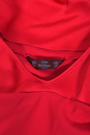 1994 John Galliano Ruby Red Off Shoulder Bias-Cut Gown Worn by Raquel Welch