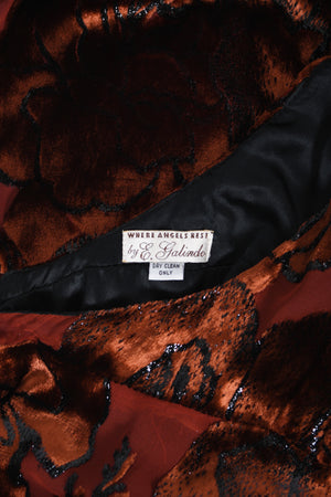 1999 Galindo Couture Metallic Amber Devoré Velvet Bias-Cut Trained Gown