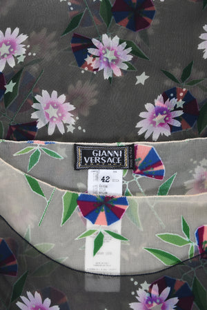 1998 Versace Couture Documented Runway Sheer Floral Silk Slip Dress
