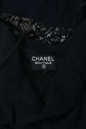 1994 Chanel by Karl Lagerfeld Cruise Collection Sheer Black Lace Ruffle-Trim Lingerie Gown
