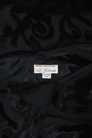 1997 Galindo Couture Black Devoré Velvet Bias-Cut Halter Trained Gown