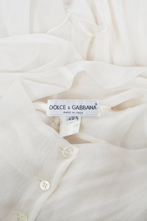 1991 Dolce & Gabbana Runway Ivory Silk Belted Sash Tiered Babydoll Mini Dress