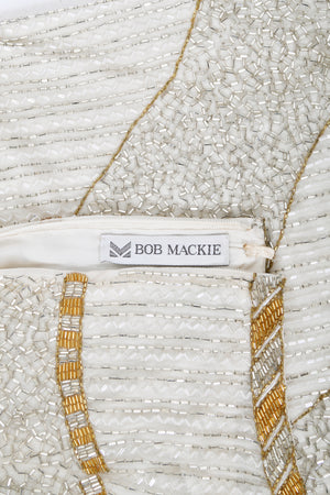 1984 Bob Mackie Couture Ivory Beaded Silk One-Shoulder Goddess Gown
