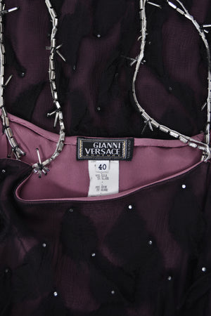 1998 Versace Runway Purple & Black 'Petal' Silk Chiffon Crystal-Straps Mini Dress