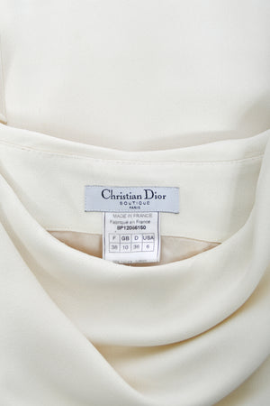 1998 Christian Dior by John Galliano Resort Collection Ivory White Crepe Fringed-Bib Dress