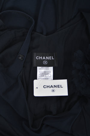 2002 Chanel Cruise Collection Midnight Blue Silk Chiffon Draped Bias-Cut Gown