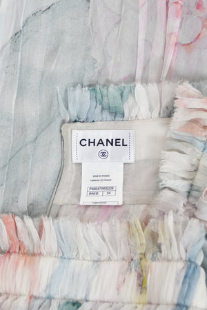 2013 Chanel by Karl Lagerfeld Pastel Floral Silk & Sheer Tulle Strapless Dress