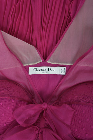 2010 Christian Dior by John Galliano Fuchsia Pink Pleated Sheer Silk Lingerie Dress