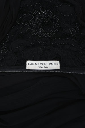1998 Hanae Mori Haute Couture Beaded Sheer Lace & Chiffon Hourglass Gown