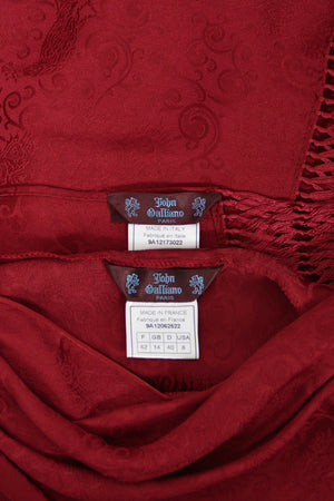 1999 John Galliano Maori Collection Merlot Red Silk Bias-Cut Gown w/ Fringed Shawl