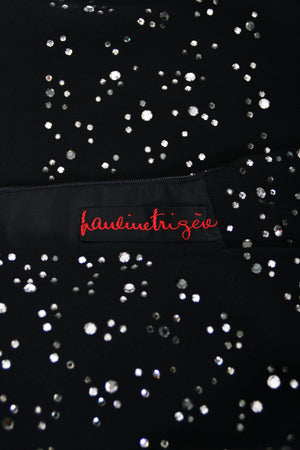 1960's Pauline Trigère Rhinestone Studded Black Wool Mod Trapeze Dress