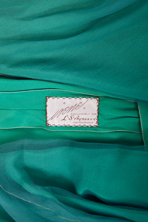 1958 Irene Lentz Couture Teal Green Draped Silk Grecian Goddess Gown