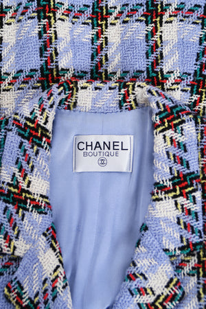 1995 Chanel by Karl Lagerfeld Runway Periwinkle Plaid Wool Barbie Jacket & Skirt