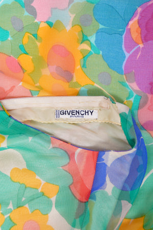 1967 Givenchy Haute Couture Colorful Floral Sheer Silk Draped Caftan Maxi Dress