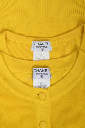1996 Chanel by Karl Lagerfeld Runway Yellow Knit Cropped Sweater Set