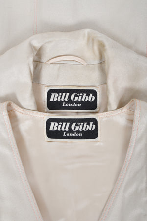1973 Bill Gibb Couture Embroidered Ivory Satin Mutton-Sleeve Jacket & Vest