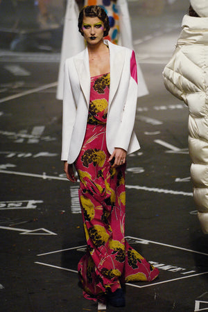 2005 John Galliano 'Renee Collection' Shocking Pink Large Scale Floral Silk Bias-Cut Trained Gown