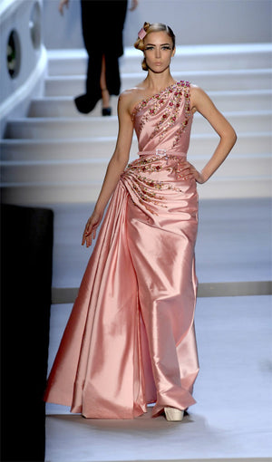 2007 Christian Dior by John Galliano Beaded Pink Silk Asymmetric Sculptural Gown