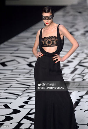 2004 Valentino Runway Beaded Bralette Draped Sheer Silk Cut-Out Gown