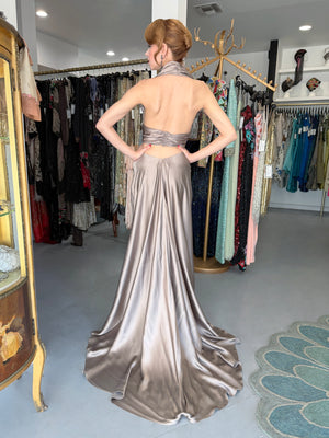 2014 Ralph Lauren Purple Label Platinum Silk Bias-Cut 'Old Hollywood' Gown w/ Optional Hood