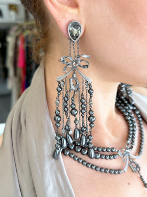 2007 Christian Dior by John Galliano Couture Runway Gunmetal Pearl Necklace & Chandelier Earrings