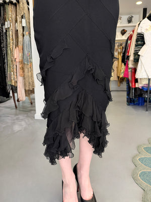 2004 Christian Dior by John Galliano Black Stretch Knit Ruffle-Hem Hourglass Dress