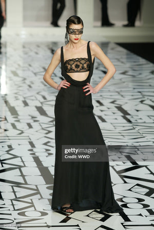 2004 Valentino Runway Beaded Bralette Draped Sheer Silk Cut-Out Gown