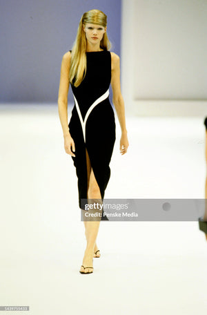 1999 Thierry Mugler Black & Ivory Strapless Bustier Hourglass High-Slit Gown