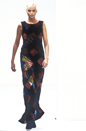 1994 Dolce & Gabbana Editorial Runway Multicolored Patchwork Velvet Gown