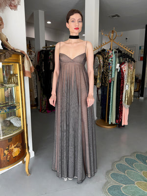 1998 Tom Ford for Gucci Runway Black Nude Illusion Layered Tulle Gown