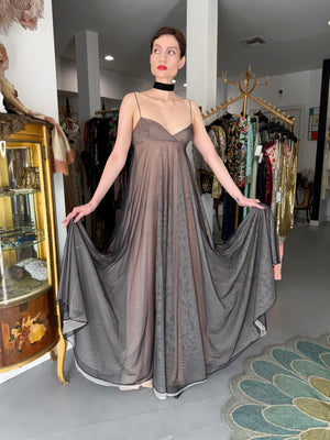 1998 Tom Ford for Gucci Runway Black Nude Illusion Layered Tulle Gown