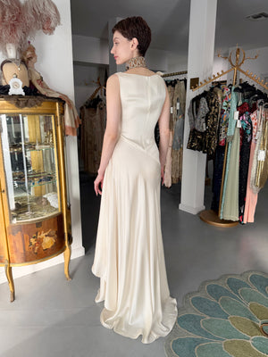 2002 Valentino Candlelight Silk Beaded Sequin Cut Out Ties Draped Bias-Cut Gown