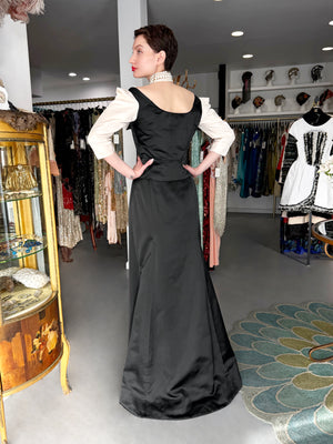 1999 Vivienne Westwood 'La Belle Helene' Collection Silk Off-Shoulder Corset Blouse & Full-Length Skirt Set