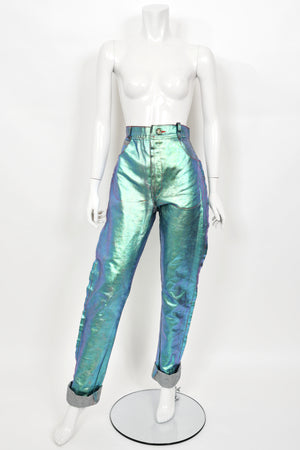1993 Vivienne Westwood Runway Metallic Foiled Denim Corset Bustier & Matching Pants