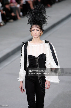 2009 Chanel by Karl Lagerfeld Editorial Runway Black & White Angel Sleeve Fitted Jumpsuit