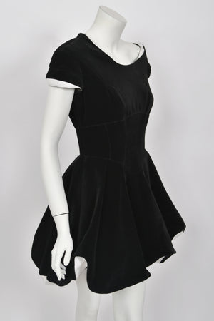 1994 f/w Thierry Mugler Black Velvet & White Silk Sculpted Futuristic Mini Dress