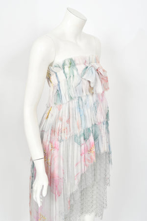 2013 Chanel by Karl Lagerfeld Pastel Floral Silk & Sheer Tulle Strapless Dress
