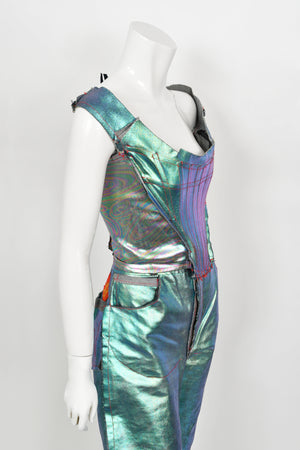 1993 Vivienne Westwood Runway Metallic Denim Corset Bustier Top & Pants