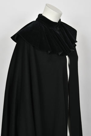 1983 Christian Dior Haute Couture Black Wool & Silk-Velvet Full Length Cape