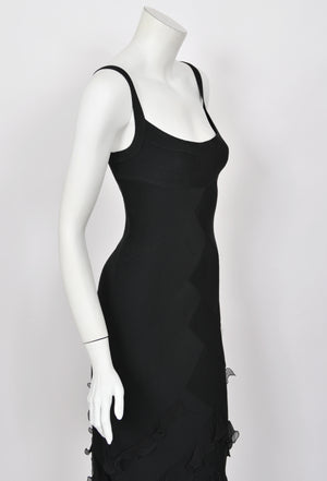 2004 Christian Dior by John Galliano Black Stretch Knit Ruffle-Hem Hourglass Dress
