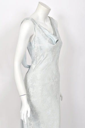1998 Christian Dior by John Galliano 'In a Boudoir Mood' Ice-Blue Floral Silk Bias-Cut Gown