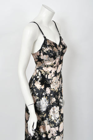 1997 Dolce & Gabbana Floral Stretch Velvet Cut-Out Bustier Slip Dress with Tags