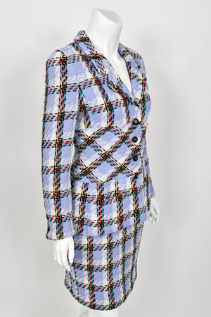 1995 Chanel by Karl Lagerfeld Runway Periwinkle Plaid Wool Barbie Jacket & Skirt