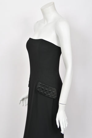 1997 Christian Dior by John Galliano Black Silk Crepe Strapless High-Slit Gown