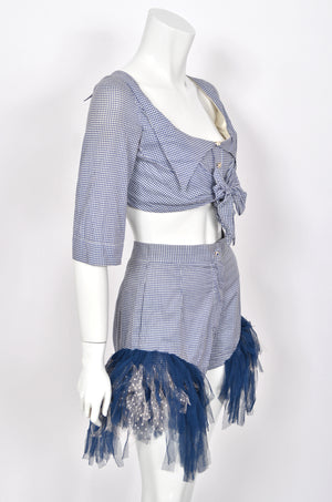 1992 Vivienne Westwood 'Salon Collection’ Editorial Gingham Cotton Cropped Corset & Shorts