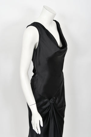 2004 Christian Dior by John Galliano Black Silk Backless Draped Pearls Bias-Cut Dress