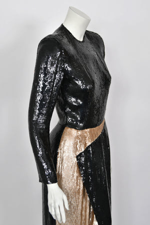 1985 Geoffrey Beene Documented Black & Gold Fully-Sequin 'Cindy Crawford' Gown