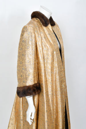 1949 Traina-Norell Couture Vogue Documented Metallic Gold Silk & Mink Swing Coat