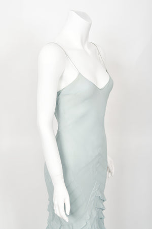 2004 Christian Dior by John Galliano Ethereal Ice Blue Silk & Tulle Tiered Bias-Cut Gown