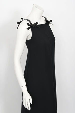 1969 André Courrèges Black Vinyl-Bows Minimalist Space-Age Mod Gown